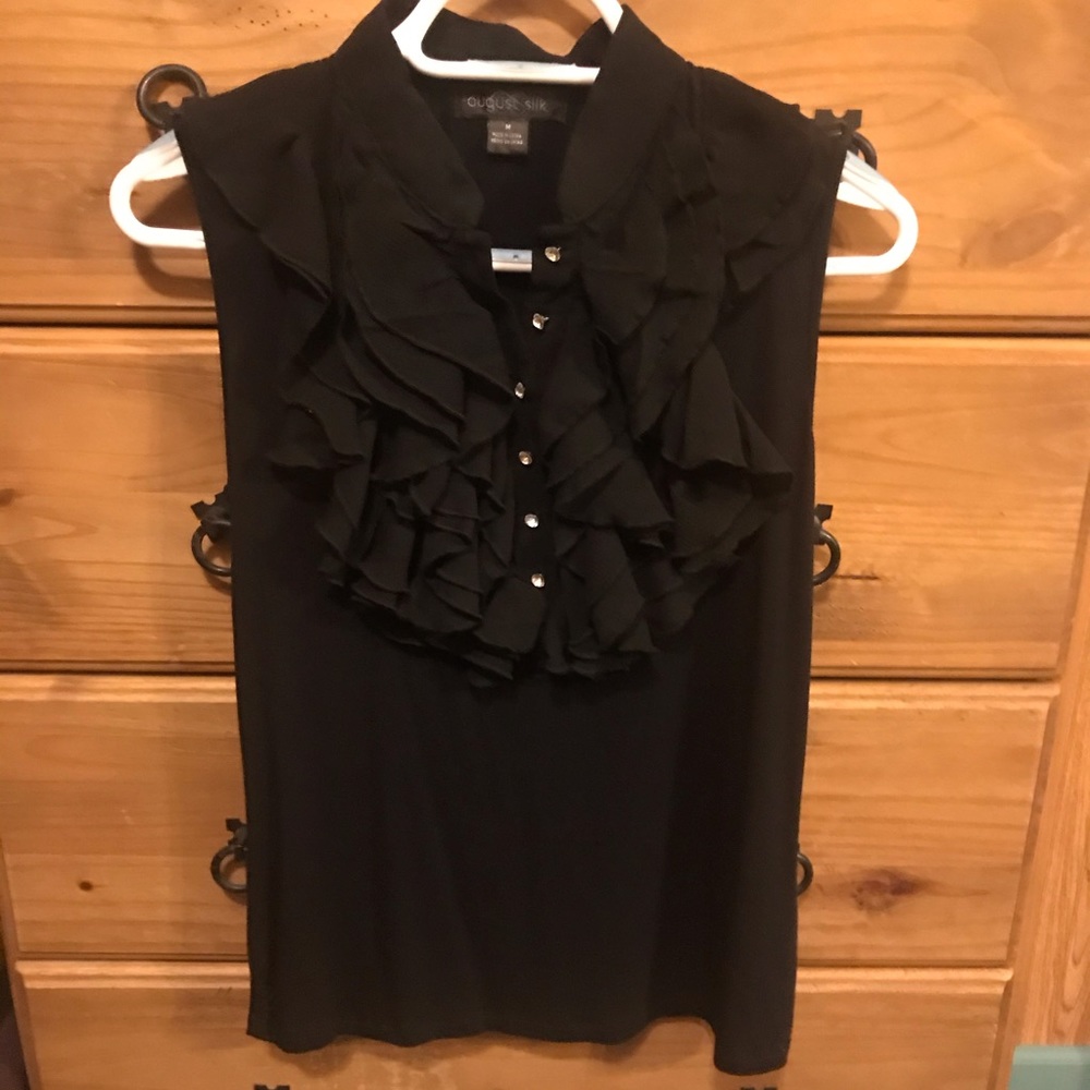 Ruffled Front Jeweled Sleeveless Top M